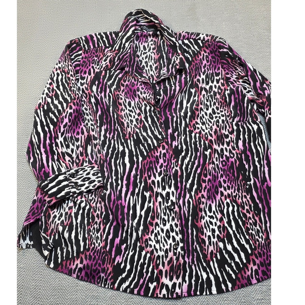 Notations Woman Purple Animal Print Button Down Shirt Plus Size 2X Leopard Zebra